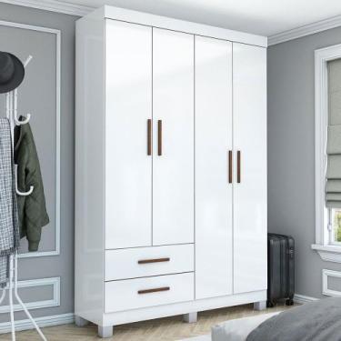 Imagem de Guarda-Roupa Solteiro Solo 4 Portas 2 Gavetas com Pés Branco - Pnr Móv