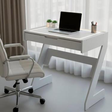 Imagem de Escrivaninha para Escritório com Luz Quente Neon 1 Gaveta 73cm Branco 
