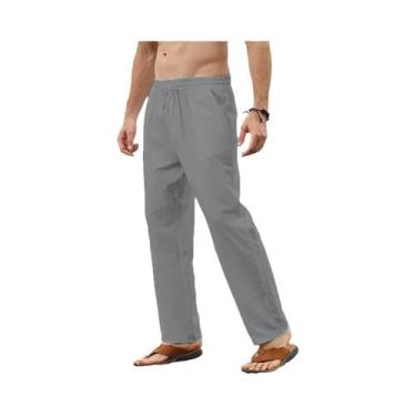 Imagem de Calças Jogger Masculinas De Algodão E Linho Respiráveis Com Cordão, Ca