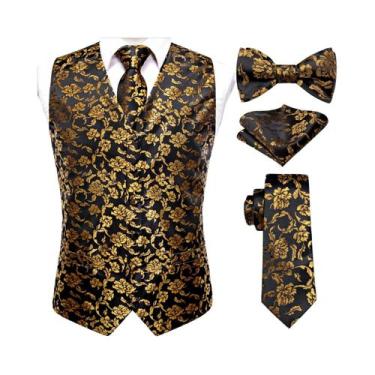Imagem de Colete De Luxo Masculino Dourado Com Gravata Borboleta, Lenço De Bolso