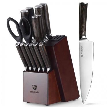 Imagem de Conjunto de Facas em Aço Inoxidável com Bloco de Bancada, 15 Peças, BRODARK DH CKS H0151 C, Preto