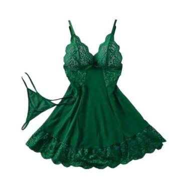 Imagem de Conjunto De Camisola Sexy Ultra-fina E Transparente Em Renda Para Mulh