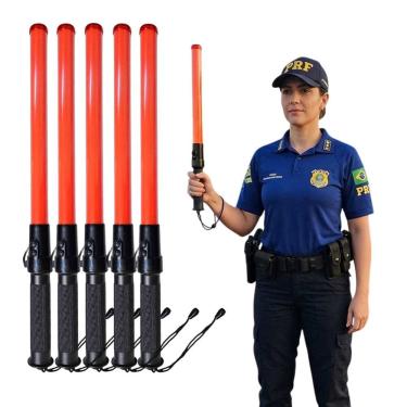 Imagem de Bastao Sinalizador Viario Kit 5 Apito LED Pilha Fiscal Transito Emergencia Obra Frentista Guarda Manobrista
