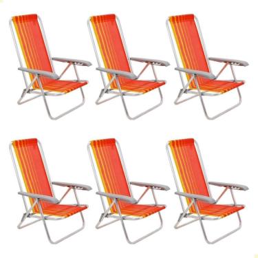 Imagem de Kit 06 Cadeiras De Praia Reclin.tramontina Bali Baixa Alumínio C/ Assento Laranja E Amarelo 92900101