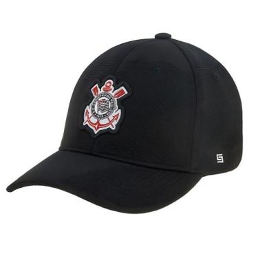 Imagem de Boné Corinthians Escudo Bordado Licenciado Aba Curva Preto, U, Preto