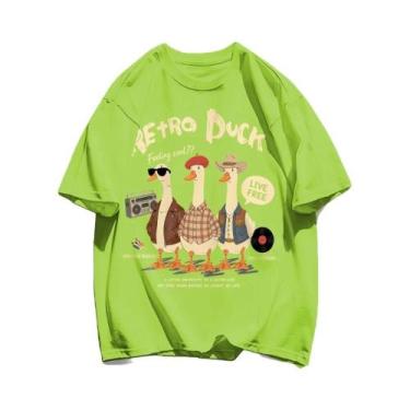 Imagem de Camisetas De Algodão Com Estampa De Pato Retro Para Homens, Soltas, Re
