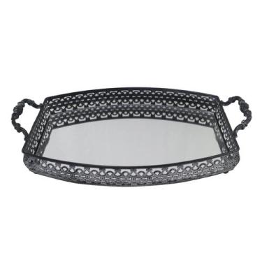 Imagem de Bandeja Fez ferro espelho e alca 35x22,5x9cm prata -L Hermitage - L'He