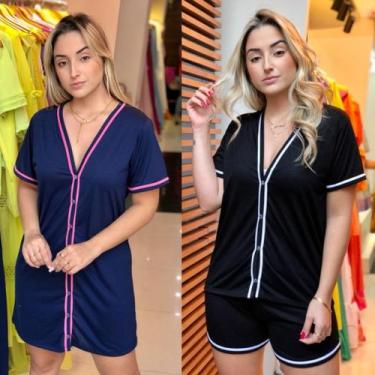 Imagem de Kit Camisola e Pijama aberto com botões, baby doll blogueira americano