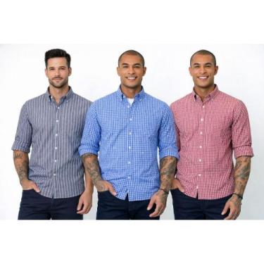 Imagem de Kit 3 Camisas Social Masculina Variadas Manga Longa Camisaria Colombo,