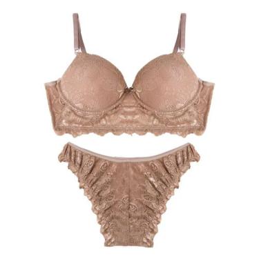 Imagem de Conjunto Lingerie Feminina Em Renda Feminize Bege, G, Bege