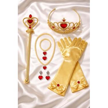 Imagem de Kit Acessórios Princesa Brinco Colar Luva Coroa Anel Varinha - Baby Pl