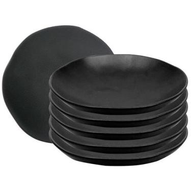 Imagem de Conjunto de Pratos de Sobremesa 06 Peças 19,5cm Orgânico Preto Matte S