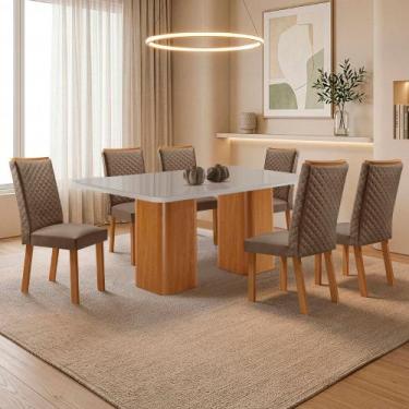 Imagem de Mesa de Jantar Eloise 180cm Tampo MDF Vidro Canto Copo com 6 Cadeiras 