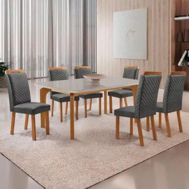 Imagem de Mesa de Jantar Liz 180cm Tampo MDF Vidro Canto Copo com 6 Cadeiras Lor