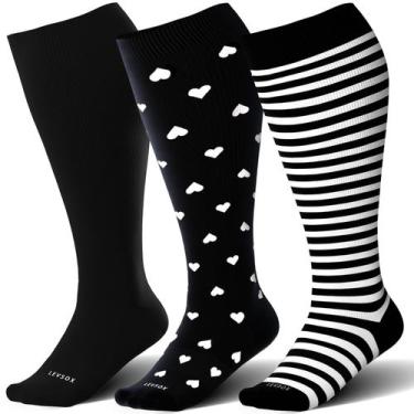 Imagem de Meias de compressão LEVSOX Plus Size 15-20 mmHg para mulheres e homens