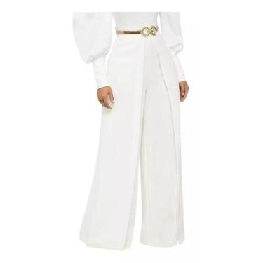 Imagem de N-K0101-Calça Feminina Social Branca Alfaiataria Pantalona Luxo 338r -