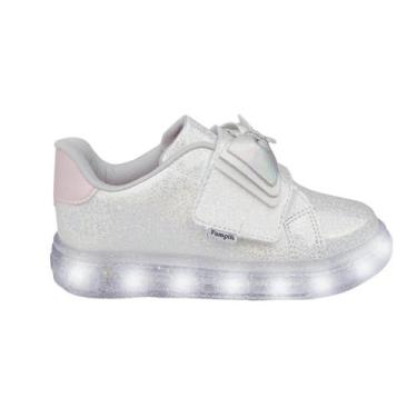 Imagem de Tênis Infantil Menina Pampili 483.015 Luz Foil Laço Branco, Branco, 25