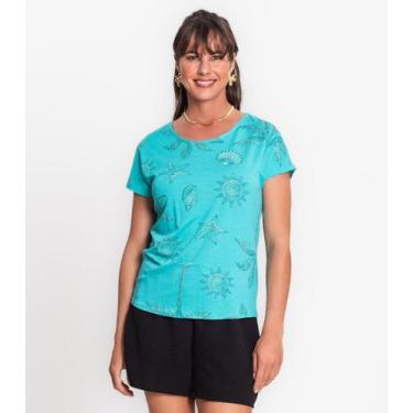 Imagem de Blusa Feminina Estampada Decote Redondo Rovitex Azul, 220, Piscina, P