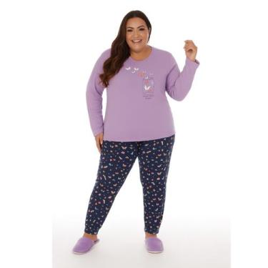 Imagem de Pijama Plus Size Meia Malha de Inverno Victory, 52, Lilás