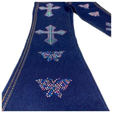 Imagem de Calca Country Infantil Feminina Com Brilho Cavalo West Country, Azul, 
