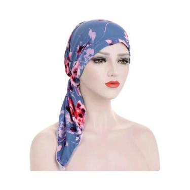 Imagem de Lenço De Cabeça Floral Pré-Amarrado Para Quimioterapia, Turbante Elást