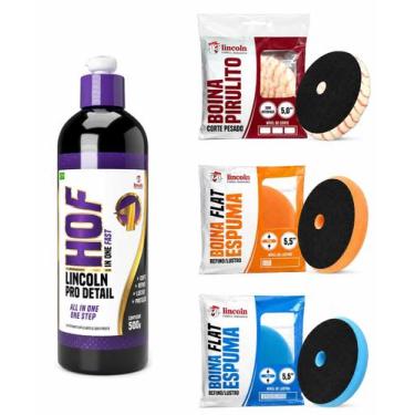 Imagem de Kit Polimento Automotivo Lincoln HOF 500g + 3 Boinas Corte Refino Lust