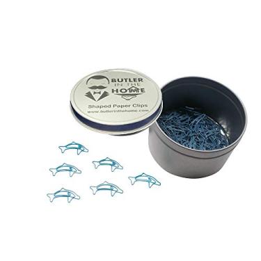 Imagem de Butler in the Home 100 clipes de papel em forma de golfinho ótimos para colecionadores de clipe de papel ou presente de escritório – vem em lata redonda com tampa e caixa de presente, Teal