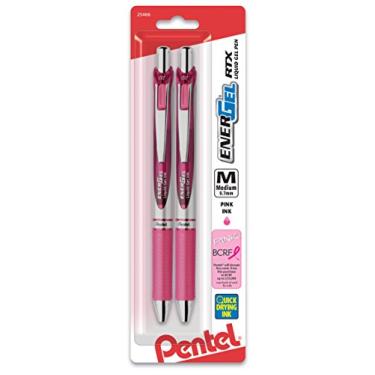 Imagem de Pentel BCA EnerGel RTX Caneta de gel líquido retrátil, linha média, ponta de metal, tinta rosa, pacote com 2 (BL77BP2P)
