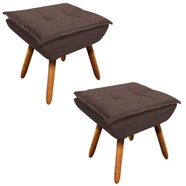Imagem de Kit 2 Puffs Decorativos Sala de Estar Pés Palito Opla Suede Marrom - Ibiza