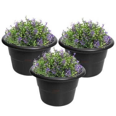 Imagem de Kit 3 Vaso Redondo Pequeno Para Flores Plantas Jardim Plástico Preto - AMZ