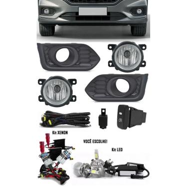 Imagem de Kit Farol de Milha Neblina Honda City 2018 2019 2020 Moldura Preta + Kit Xenon 6000K / 8000K ou Kit Lâmpada Super LED 6000K 