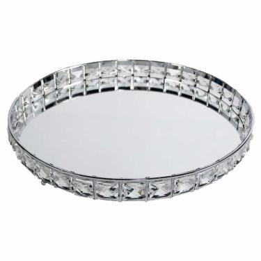 Imagem de Bandeja Decorativa Redonda Prata Cristal com Espelho 31cm KV0254 BTC