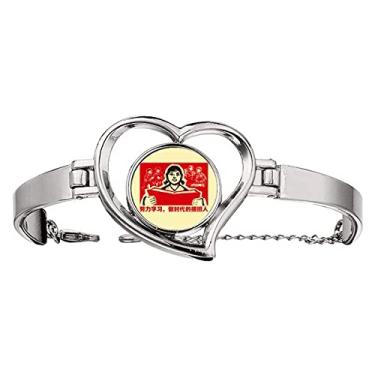 Imagem de N/A N/A Bracelete de garota com propaganda educação vermelha chinesa joia coração pulseira de arame, medium, metal