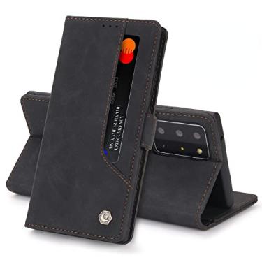 Imagem de Capa de telefone carteira flip vintage de couro para Samsung Galaxy S22 S21 S20 Ultra Plus FE Note 20, protetor de tela suporte para cartão capa traseira (preta, S22 Plus)