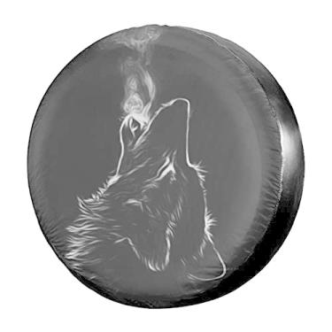 Imagem de Foruidea Capa de pneu de reposição preta 3D lobo à prova d'água à prova de poeira capa de pneu para roda apta para Jeep, Trailer, RV, SUV e muitos veículos 38 cm