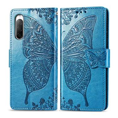 Imagem de HONGYAN Capa de telefone Para Sony Xperia 10 II Butterfly Love Flor Em relevo caso de couro flip horizontal com suporte/cartão/carteira/cordão Capa protetora