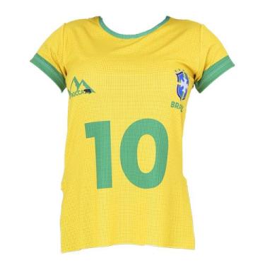 Imagem de Blusa Dry Fit Feminina Brasil Copa Tapa Bumbum Seleção Verde E Amarelo
