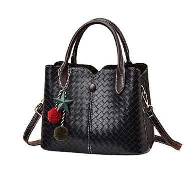 Imagem de Bolsas grandes de couro para mulheres bolsa transversal de tecido fashion retrô bolsa de ombro dupla bolsa de ombro totes, Preto