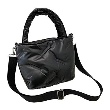 Imagem de Bolsa feminina leve preta pequena bolsa de ombro bolsa transversal bolsa acolchoada de inverno, Preto
