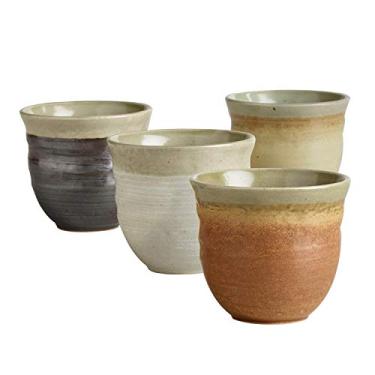 Imagem de Conjunto de 4 xícaras de chá de cerâmica japonesa - xícaras elegantes para bebidas quentes e frias - canecas de café sem alça - xícaras de chá asiáticas - presente de inauguração de casa