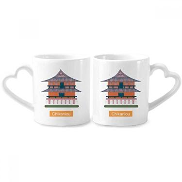 Imagem de Taiwan Attractions Chikaniou Conjunto de canecas de porcelana para casais de viagem, copo de cerâmica com alça de coração