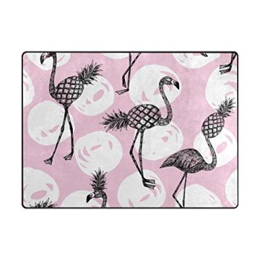 Imagem de My Little Nest Tapete de área abstrato flamingo abacaxi rosa leve antiderrapante tapete macio 4'10" x 6'8", esponja de memória interior exterior tapete para sala de jantar quarto escritório cozinha