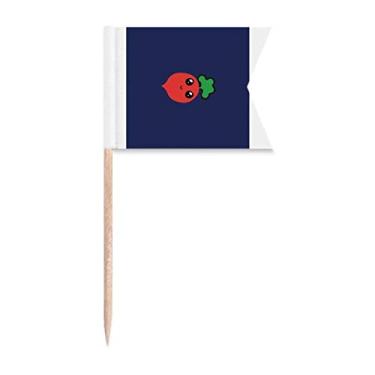 Imagem de Bandeiras de palito de dente com rosto sorridente de rabanete com desenho fofo para marcação de bolo de festa, comida e placa de queijo