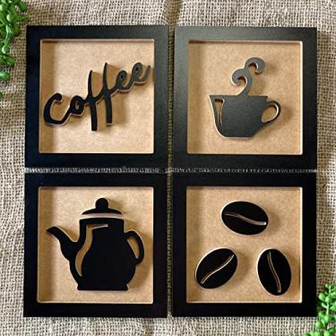 Imagem de 4 Quadros com Cantinho Do Café Decorativo em Relevo