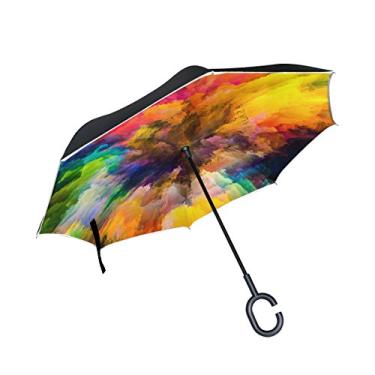 Imagem de Guarda-chuva invertido de camada dupla ALAZA Guarda-chuva Invertido Carros Invertido Guarda-chuva Colorido Arte Nuvens À Prova de Vento UV Viagem Externa Guarda-chuva