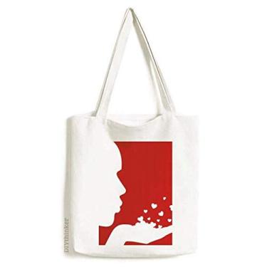 Imagem de Bolsa de lona com contorno branco para o dia dos namorados, bolsa de compras, bolsa casual