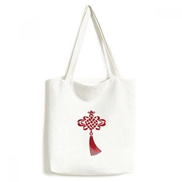 Imagem de China Knot Red Safety Pattern Tote Canvas Bag Shopping Satchel Casual Bolsa