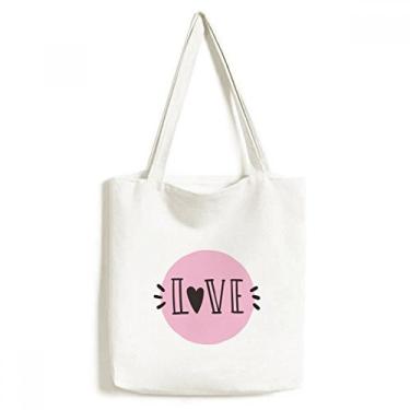 Imagem de Bolsa de lona rosa com citação de amor feita à mão bolsa de compras casual