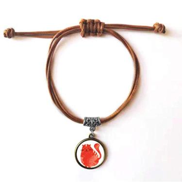Imagem de DIYthinker Pulseira de couro laranja sorrindo para gato gordo e aquarela com corda de couro marrom joia presente