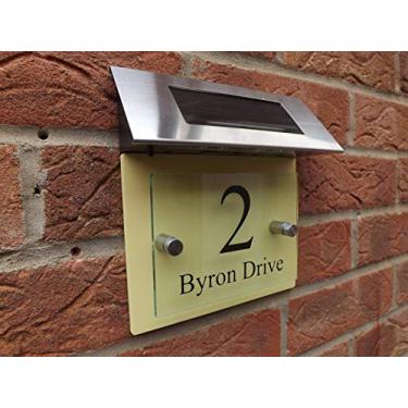 Imagem de Placas do número da casa com luz solar Personalizar placa de sinalização da casa moderna Placa do número da porta Vidro da rua Efeito pastel